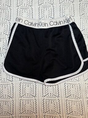 Calvin Klein Black Athletic Shorts with White Trim and Branded Waistband